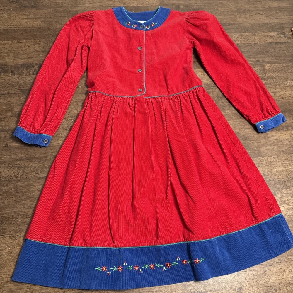 VTG Sophie Dess Girl's 10 Embroidered Corduroy Dress Cottagecore Folkcore Retro